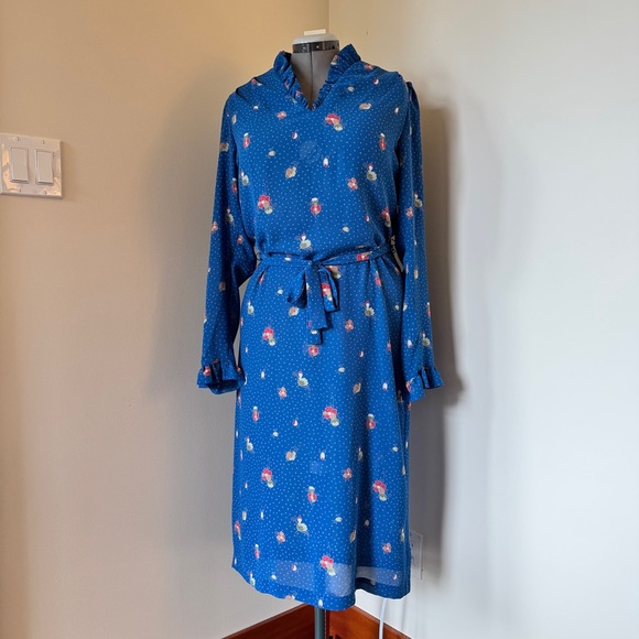 Tall Girl Dresses & Skirts - Vintage Tall Girl Prairie Midi Dress Blue Floral Ruffle Collar Size 12 Tall